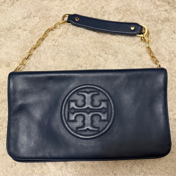 Like New Tory Burch Reva Bonnie Clutch Navy Blue - Picture 1 of 11